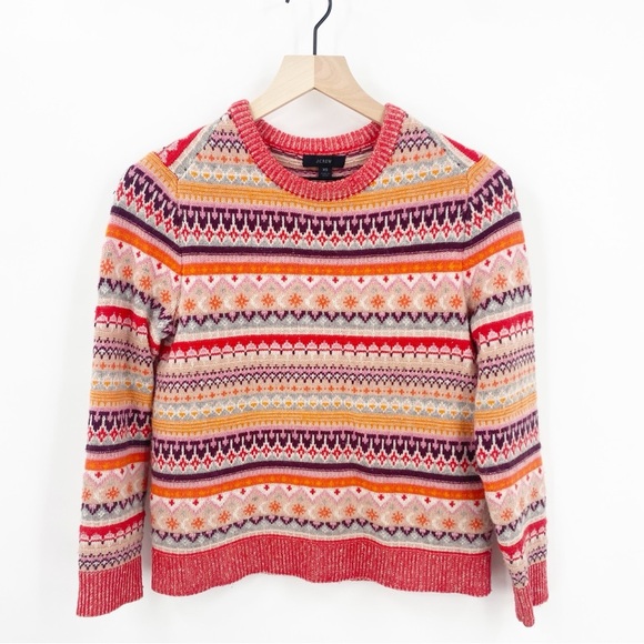 J. Crew Fair Isle Striped Wool Blend Crew Neck Pullover Sweater XS - Picture 1 of 8
